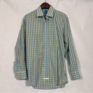 English Laundry Blue/Yellow Checkered Dress Shirt Size 16.5 34-35
